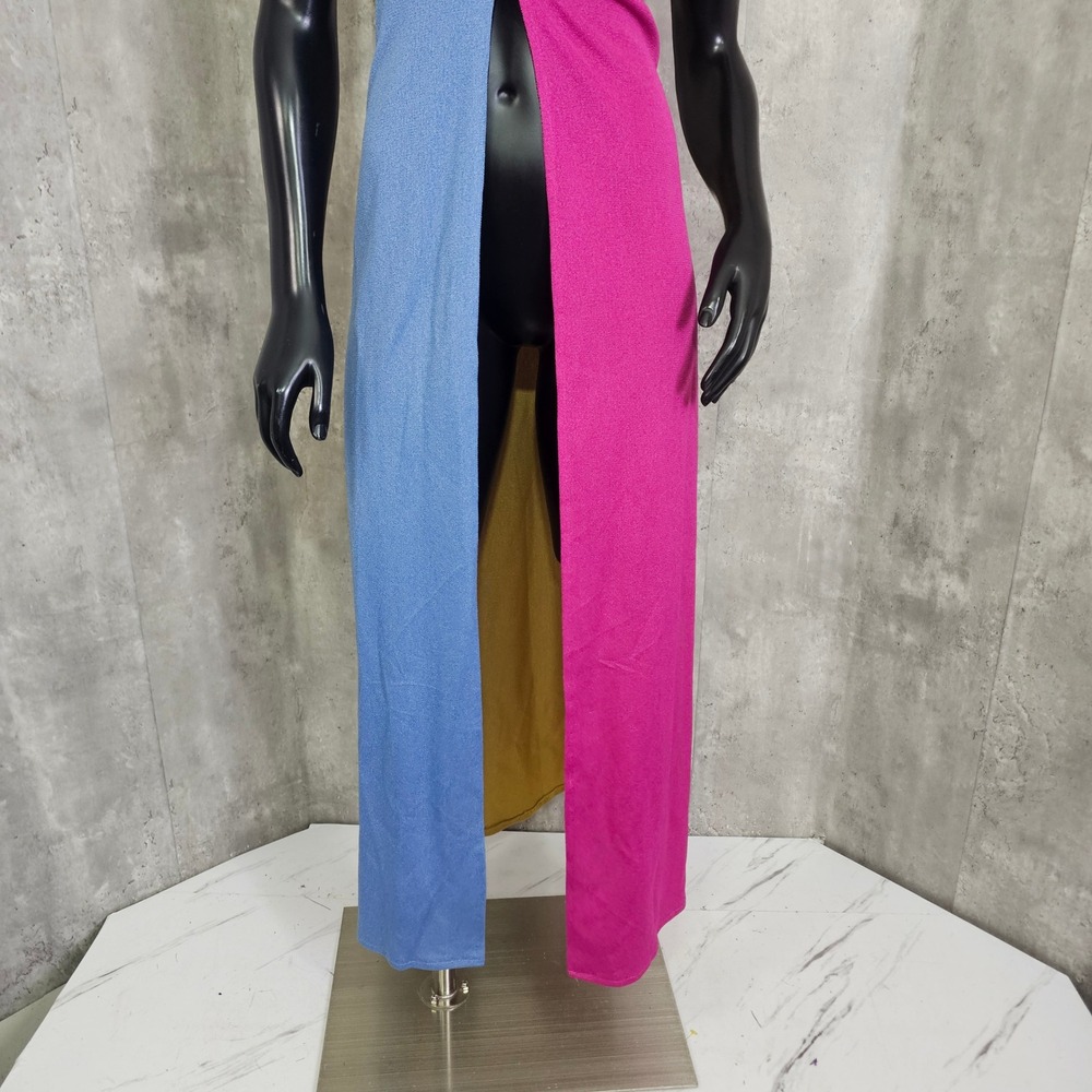 Vintage 70s ESTIVO Colorblock Maxi Duster Vest Open Front Mod Disco Hostess S - Picture 3 of 7